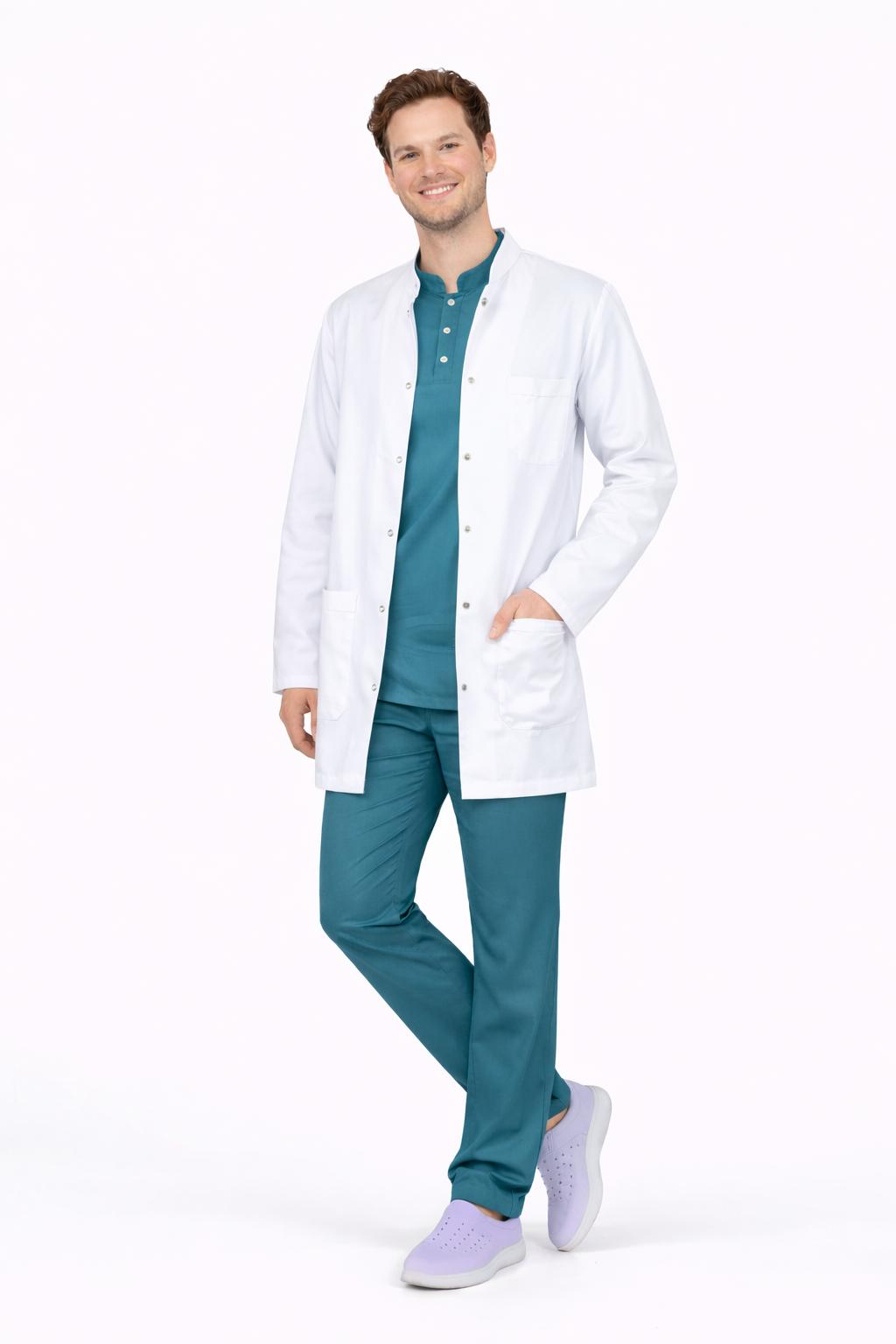 Erkek Hakim Yaka Uzun Kollu Orta Boy Doktor, Eczacı, Hemşire, Öğretmen, Laboratuvar Önlüğü - Alpaka Kumaş