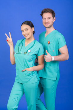 Tek Üst Unisex Kalıp Benetton Yeşil Likralı Hemşire / Doktor Forması Scrubs
