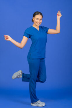 Tek Üst Unisex Kalıp Saks Mavisi Likralı Hemşire / Doktor Forması Scrubs