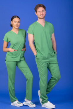 Unisex Kalıp Fıstık Yeşili Likralı Hemşire / Doktor Forması Scrubs (takım)