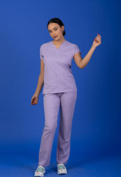 Unisex Kalıp Lila Likralı Hemşire / Doktor Forması Scrubs (takım)