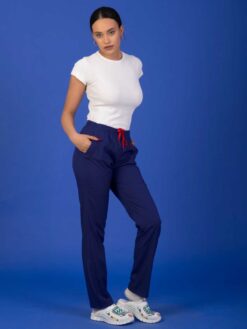 Unisex Kalıp Yeni Lacivert Tam Lastikli Soft Likralı Hemşire / Doktor Scrubs Tek Pantolon