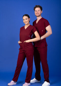 Tek Üst Unisex Kalıp Bordo Likralı Hemşire / Doktor Forması Scrubs
