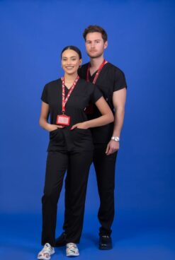 Unisex Kalıp Siyah Likralı Hemşire / Doktor Forması Scrubs (takım)