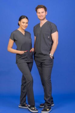 Unisex Kalıp Antrasit Likralı Hemşire / Doktor Forması Scrubs (takım)