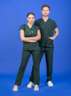 Tek Üst Unisex Kalıp Koyu Yeşil Likralı Hemşire / Doktor Forması Scrubs