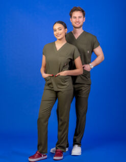 Tek Üst Unisex Kalıp Haki Yeşil Likralı Hemşire / Doktor Forması Scrubs