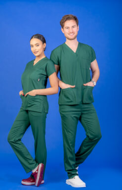 Tek Üst Unisex Kalıp Avcı Yeşili Likralı Hemşire / Doktor Forması Scrubs