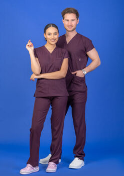 Tek Üst Unisex Kalıp Mürdüm Likralı Hemşire / Doktor Forması Scrubs