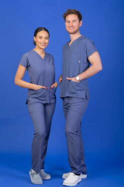 Tek Üst Unisex Kalıp Fırtına Mavisi Likralı Hemşire / Doktor Forması Scrubs