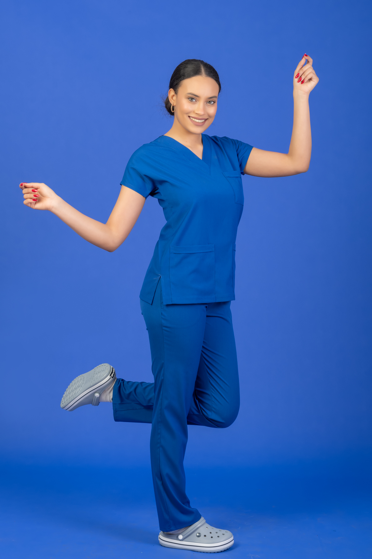 Tek Üst Unisex Kalıp Saks Mavisi Likralı Hemşire / Doktor Forması Scrubs