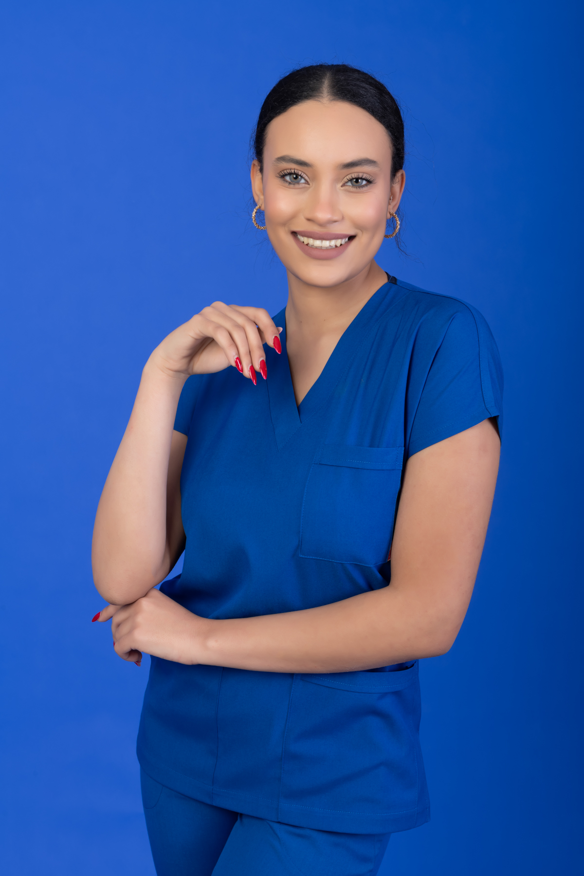 Tek Üst Unisex Kalıp Saks Mavisi Likralı Hemşire / Doktor Forması Scrubs - Görsel 2