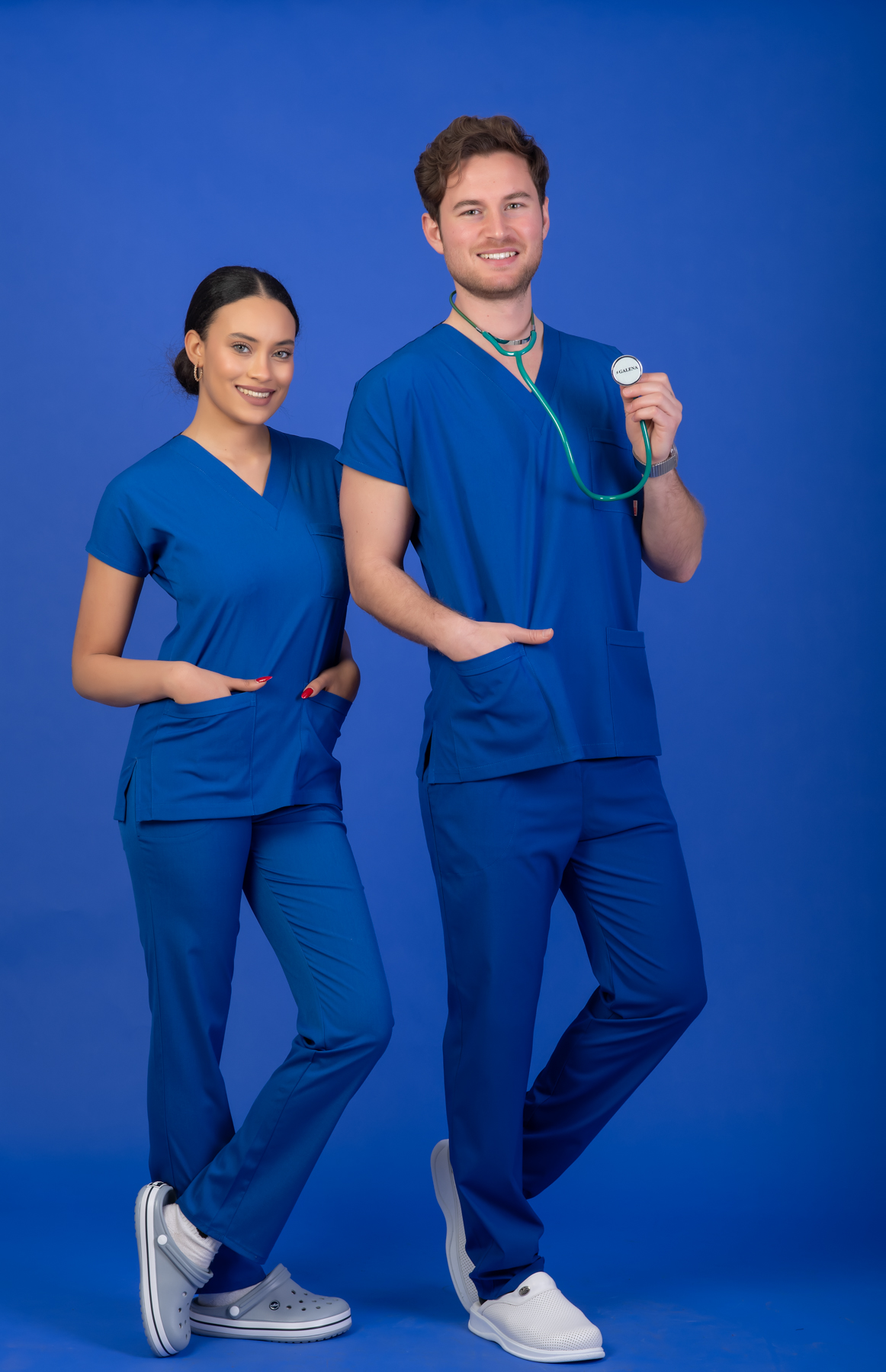 Tek Üst Unisex Kalıp Saks Mavisi Likralı Hemşire / Doktor Forması Scrubs - Görsel 3