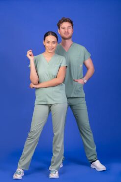 Tek Üst Unisex Kalıp Küf Yeşili Likralı Hemşire / Doktor Forması Scrubs