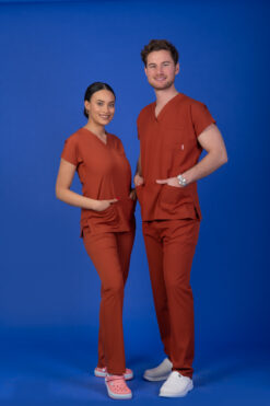 Tek Üst Unisex Kalıp Kiremit Likralı Hemşire / Doktor Forması Scrubs