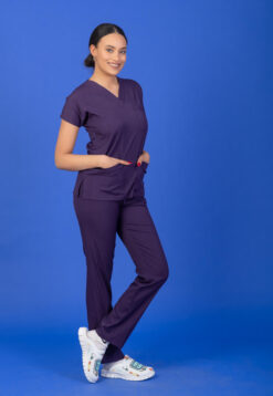 Tek Üst Unisex Kalıp Mor Likralı Hemşire / Doktor Forması Scrubs