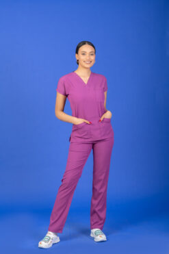 Tek Üst Unisex Kalıp Açık Mor Likralı Hemşire / Doktor Forması Scrubs