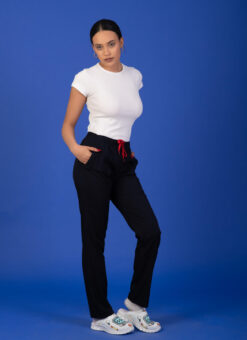 Unisex Kalıp Siyah Tam Lastikli Soft Likralı Hemşire / Doktor Scrubs Tek Pantolon