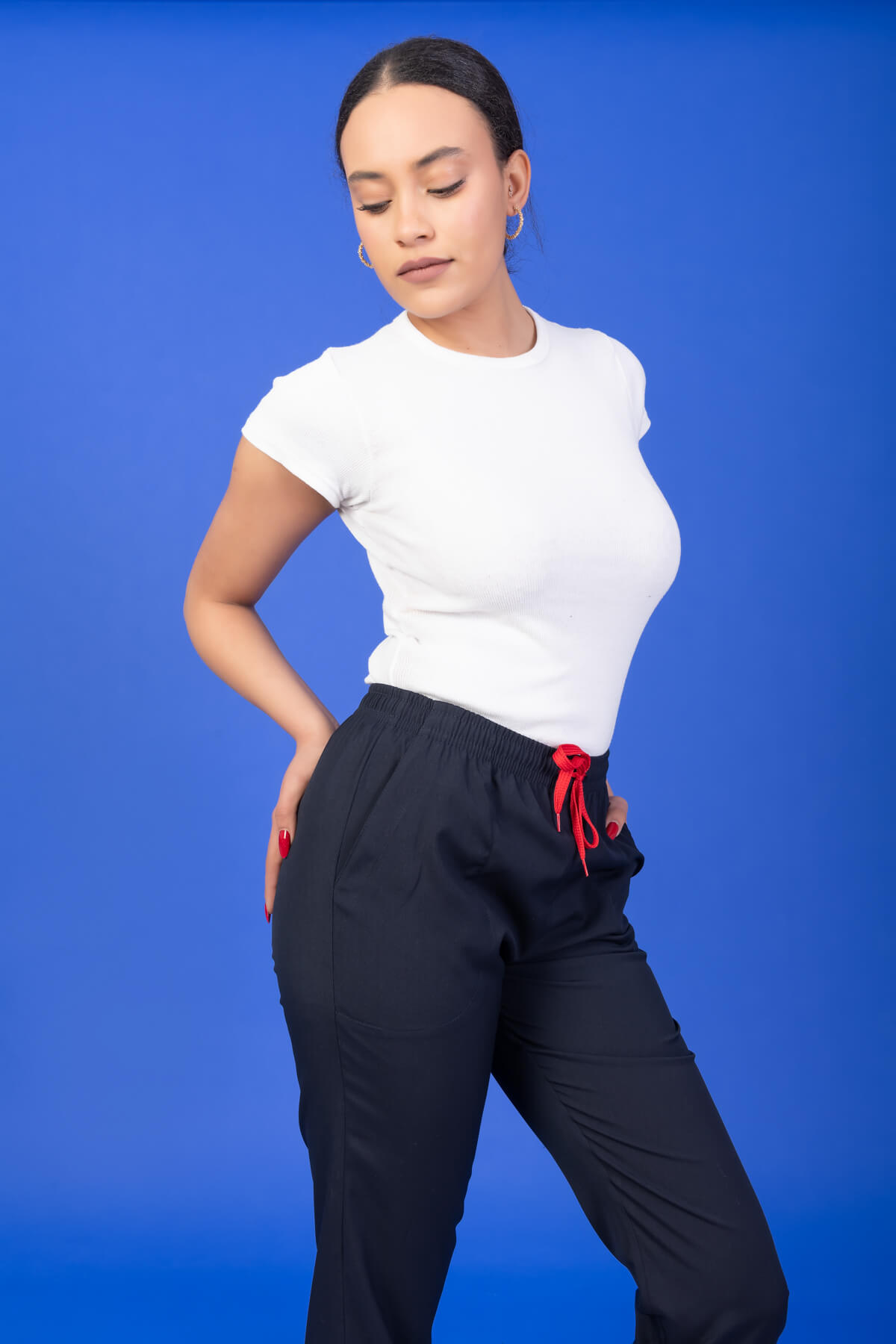 Unisex Kalıp Siyah Tam Lastikli Soft Likralı Hemşire / Doktor Scrubs Tek Pantolon - Görsel 3