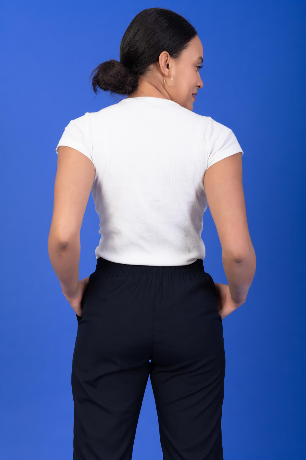 Unisex Kalıp Siyah Tam Lastikli Soft Likralı Hemşire / Doktor Scrubs Tek Pantolon - Görsel 4