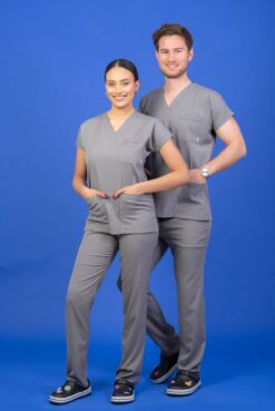 Tek Üst Unisex Kalıp Gri Likralı Hemşire / Doktor Forması Scrubs