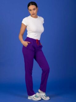 Unisex Kalıp Mor Tam Lastikli Soft Likralı Hemşire / Doktor Scrubs Tek Pantolon