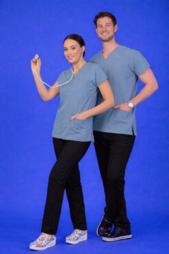 Tek Üst Unisex Kalıp Karayip Yeşili Likralı Hemşire / Doktor Forması Scrubs