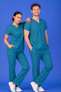 Tek Üst Unisex Kalıp Petrol Yeşili Likralı Hemşire / Doktor Forması Scrubs