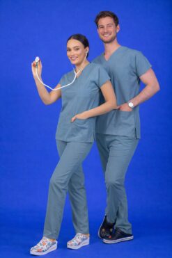 Unisex Kalıp Karayip Yeşili Likralı Hemşire / Doktor Forması Scrubs (takım)