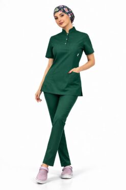 Likralı Avcı Yeşili Slim Fit Bayan Premium Scrubs