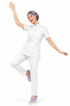 Likralı Beyaz Slim Fit Bayan Premium Scrubs