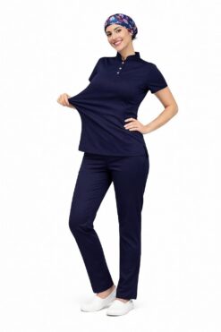 Likralı Lacivert Slim Fit Bayan Premium Scrubs