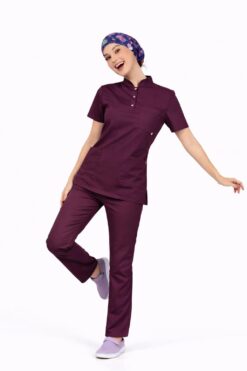 Likralı Mürdüm Slim Fit Bayan Premium Scrubs