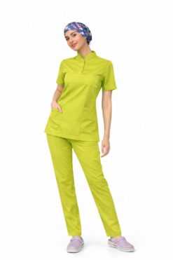 Likralı Yağ Yeşili Slim Fit Bayan Premium Scrubs