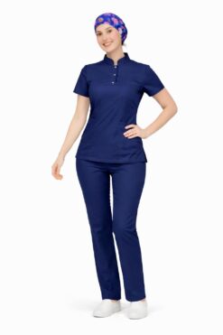 Likralı Yeni Lacivert Slim Fit Bayan Premium Scrubs