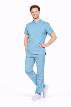 Likralı Duman Mavisi Erkek Premium Scrubs