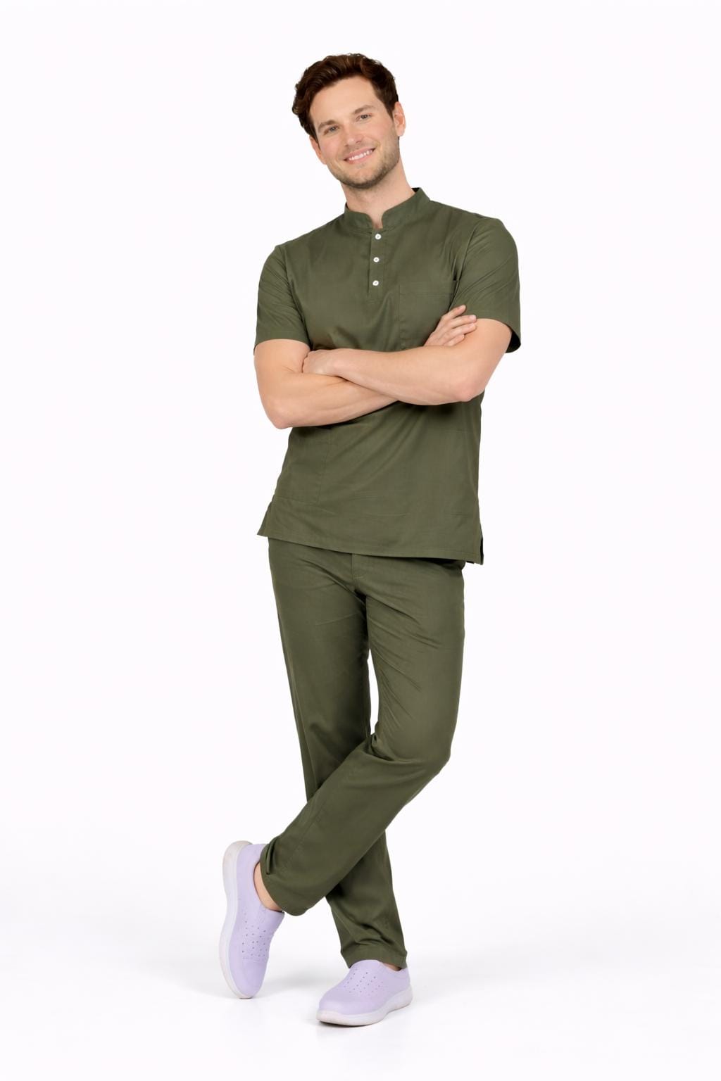 Likralı Haki Erkek Premium Scrubs