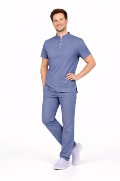Likralı Fırtına Mavisi Erkek Premium Scrubs