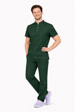 Likralı Koyu Yeşil Erkek Premium Scrubs