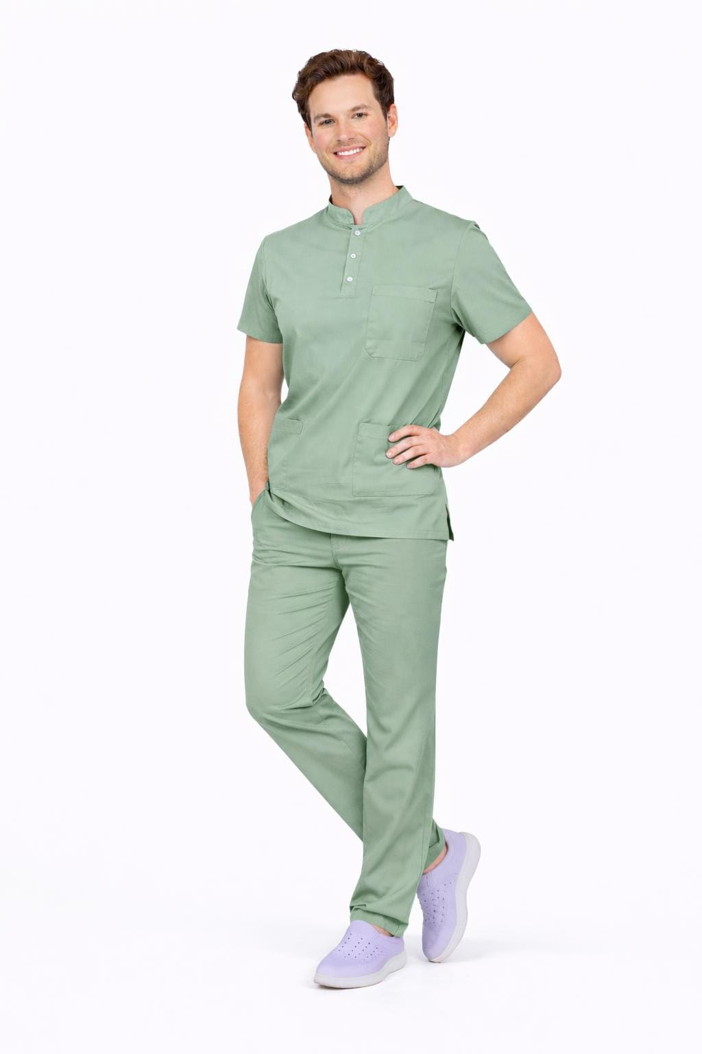 Likralı Küf Yeşili Erkek Premium Scrubs