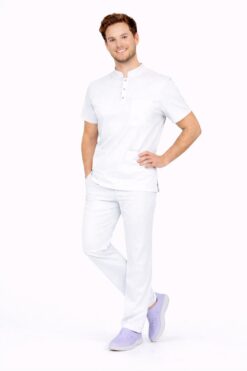 Likralı Beyaz Erkek Premium Scrubs