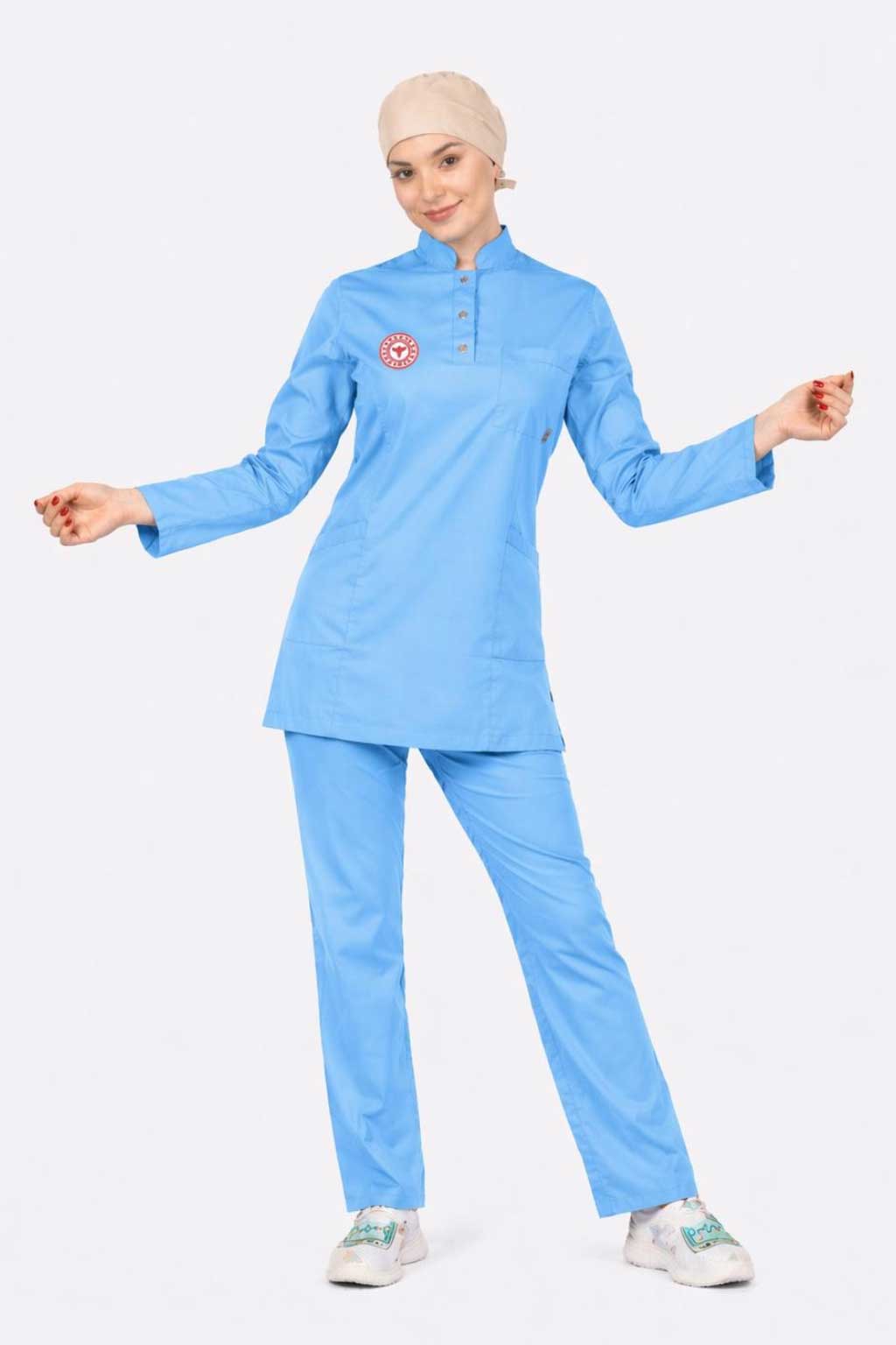 Likralı Hekim/Doktor Forması (Alaskan Blue) Tesettür Takım